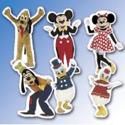 Image des personnages de Disney détourés de blanc, respectivement : Pluto, Mickey, Minnie, Dingo, Donald Duck et Daisy Duck